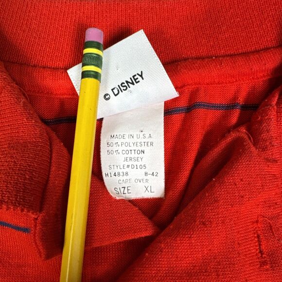 Vintage Mickey Mouse Disney Polo Shirt Striped Red Single Stitch Mens L USA - Picture 6 of 8